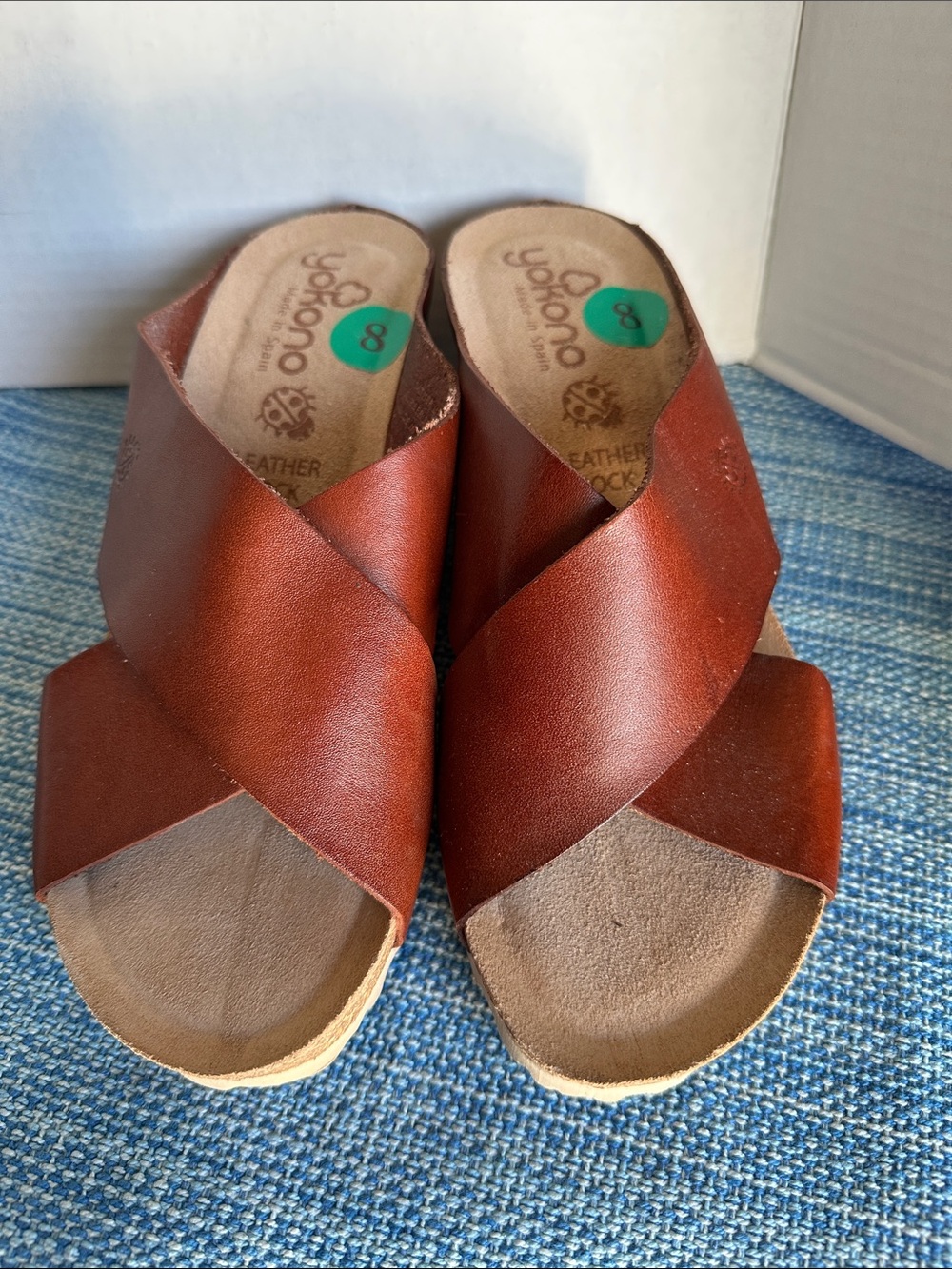 Yokono Women's Tan Leather Crisscross Mule Sandals